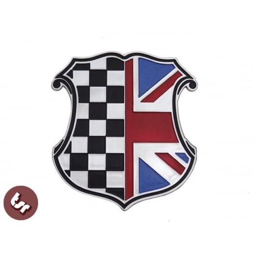 HOT ROD/MINI/VESPA/LAMBRETTA Billet CNC Racing Union Jack Shield Badge Emblem