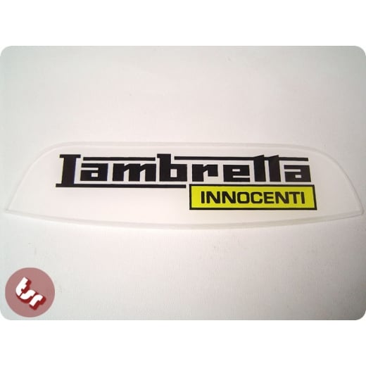 LAMBRETTA Rear Frame Plastic Badge 'Innocenti' Yellow SX/LI/TV