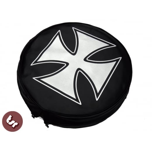 VESPA/LAMBRETTA TSR 10" Spare Wheel Cover - Iron/Maltese Cross Hot Rod