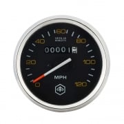 VESPA Round Speedo/Speedometer 120mph Black Face/Yellow Text P200E/PX125/PX150