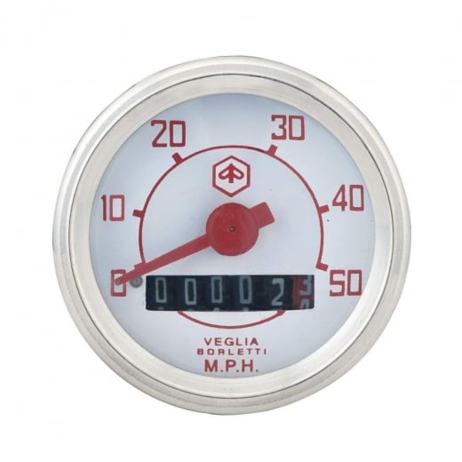 VESPA Round Speedo/Speedometer 50mph White Face/Red Text V50/V90/V100