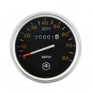 VESPA Round Speedo/Speedometer 80mph Black Face/Yellow Text P200E/PX125/PX150